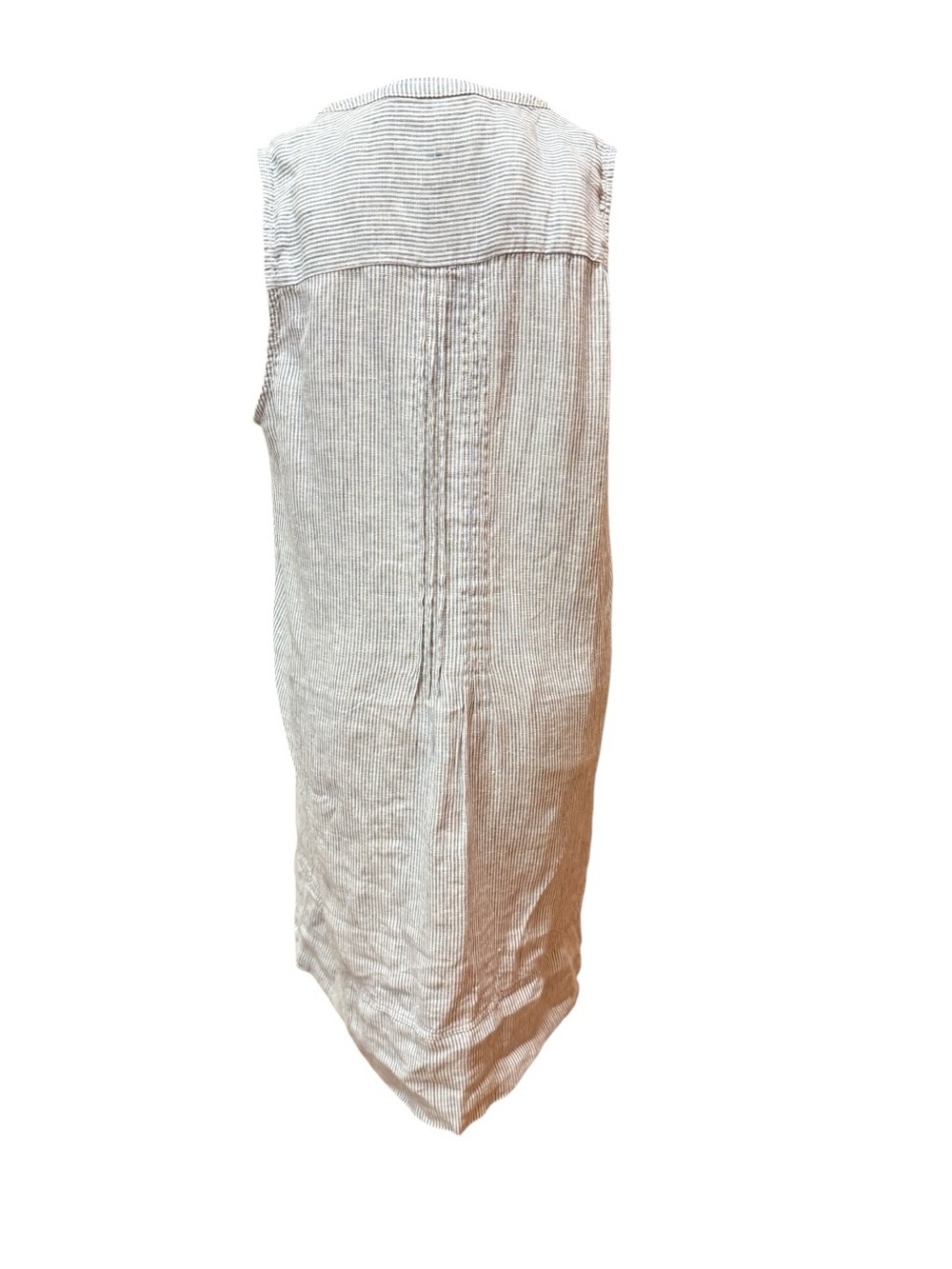 Quince Linen Sleeveless Striped Linen Tunic Dress - Blue Stripe - Picture 6 of 10